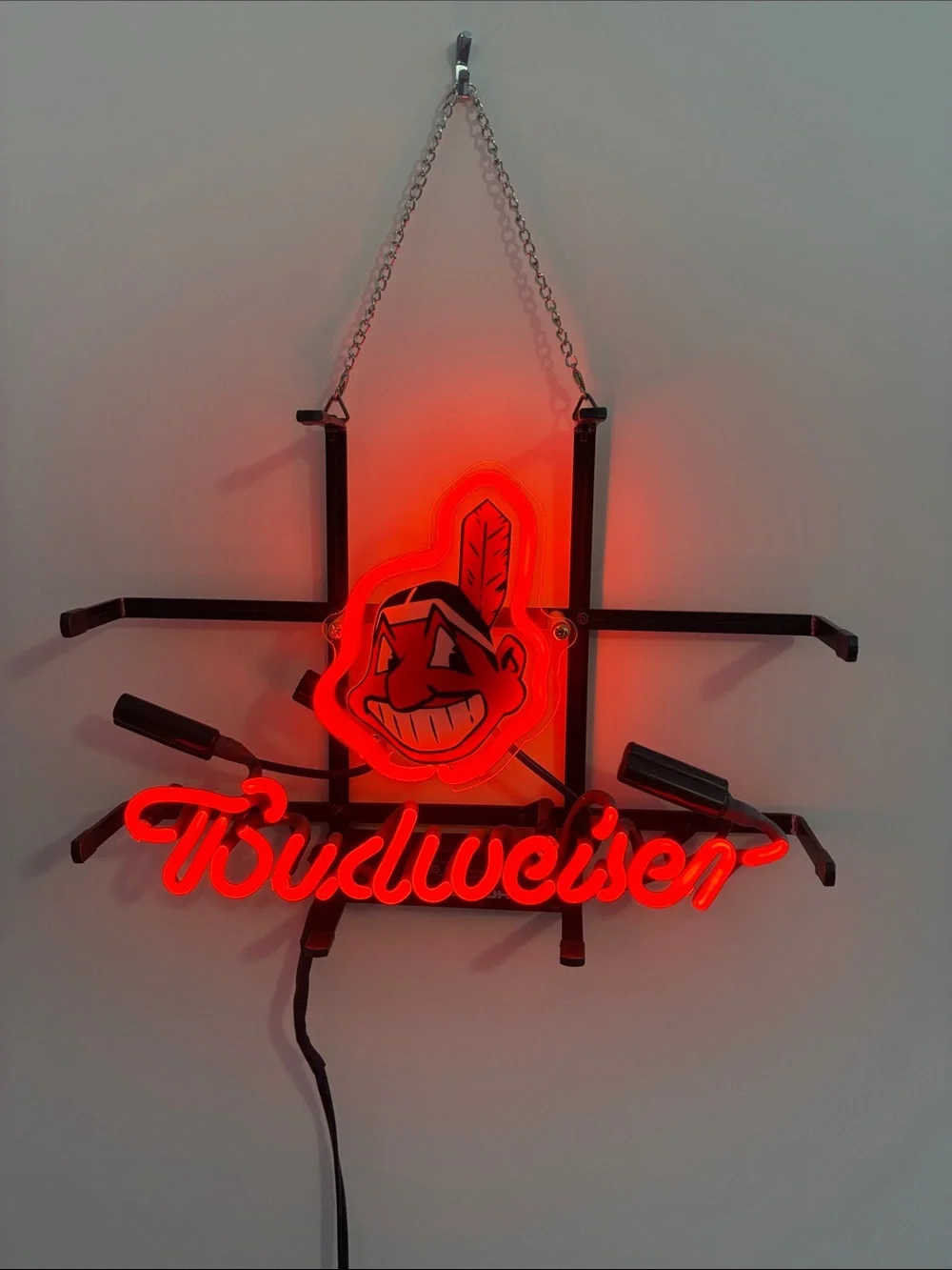 Vintage Cleveland Indians / Budweiser Neon Logo Sign in Red, White, Black